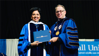 His Excellency Borys GudziakCardinal Tobin at the 2023 Commencement Image of former PepsiCo CEO Indra Nooyi with President Nyre